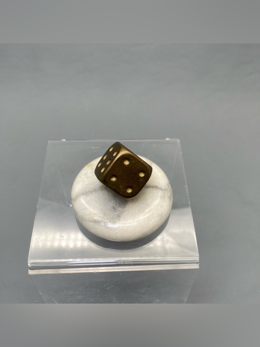 Vintage Brass Metal Dice Paperweight Marble Base Taiwan Mid Century Decor
